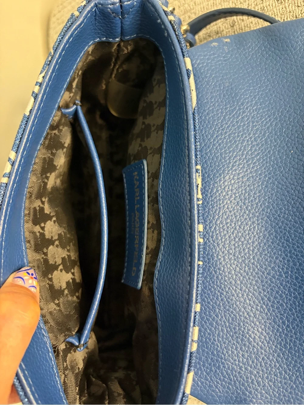 Authentic Karl Lagerfeld Blue and Silver Graffiti Crossbody Bag